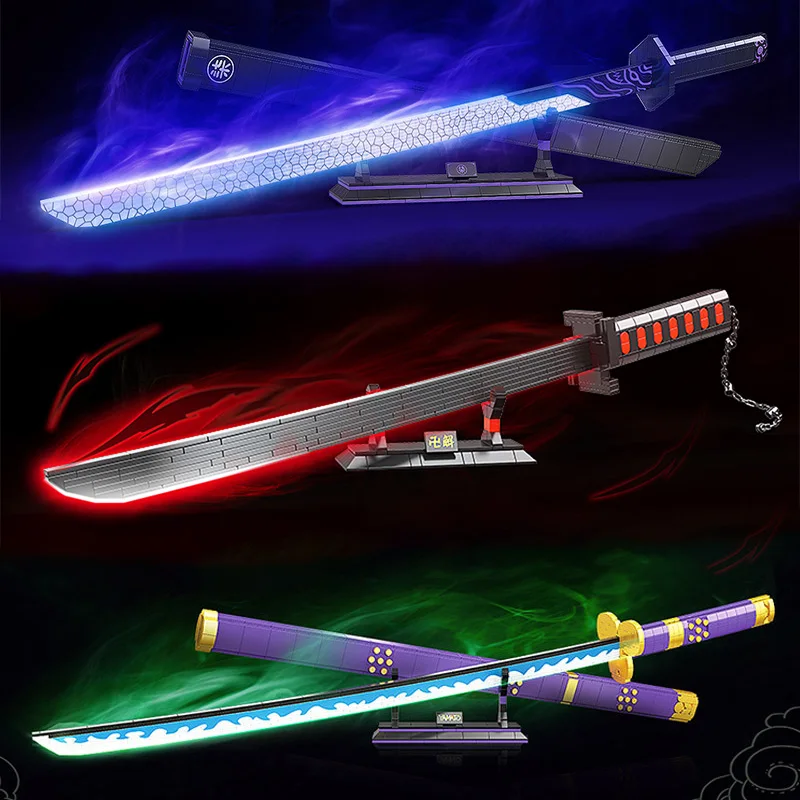 

High Tech Samurai Nichirin Sword Weapon Luminous Demon Slayer Magic Blade Model Building Blocks Ninja Knife Bricks MOC Toys Gift