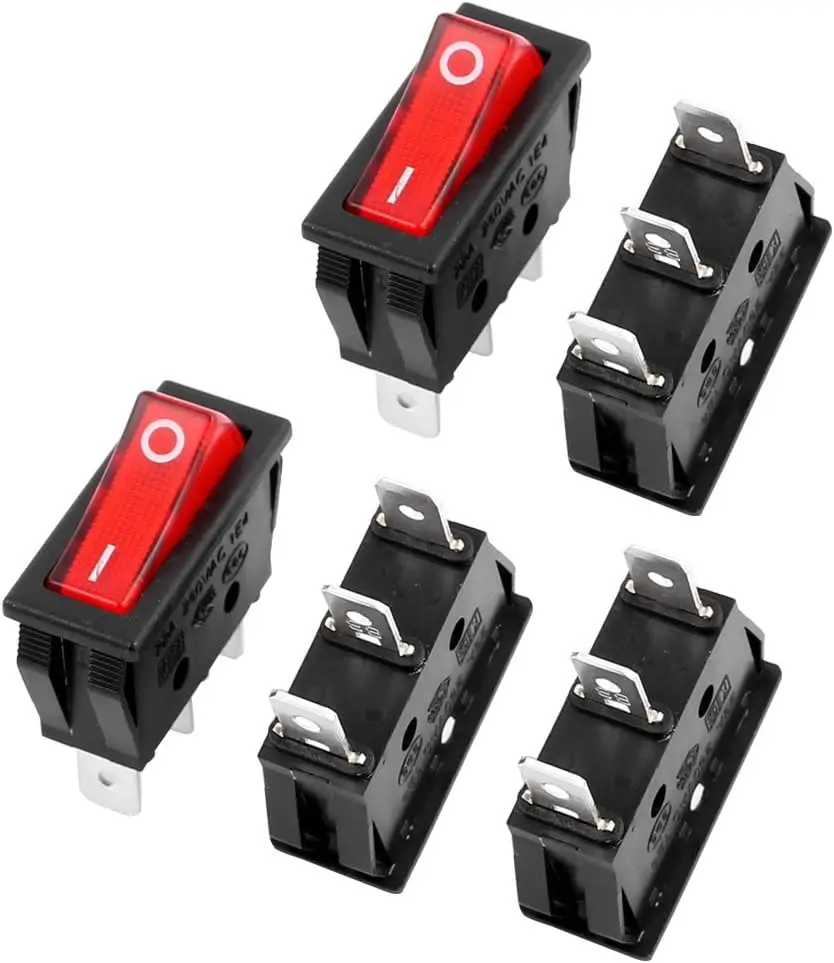 

Keszoox 5pcs, E75 Red Light On/Off SPST Boat Rocker Switch 22A/250V 20A/125V AC