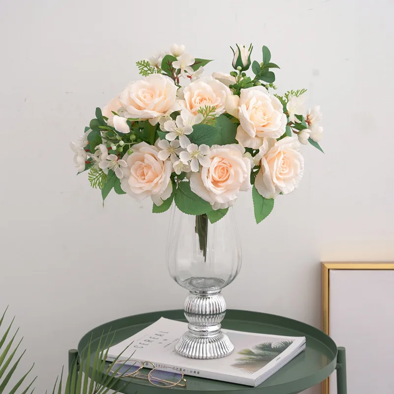 

Artificial Flowers Retro Silk Rose Bouquet Hydrangea Peony Vintage Bride Holding Fake Plants Home Wedding Decoration Accessories