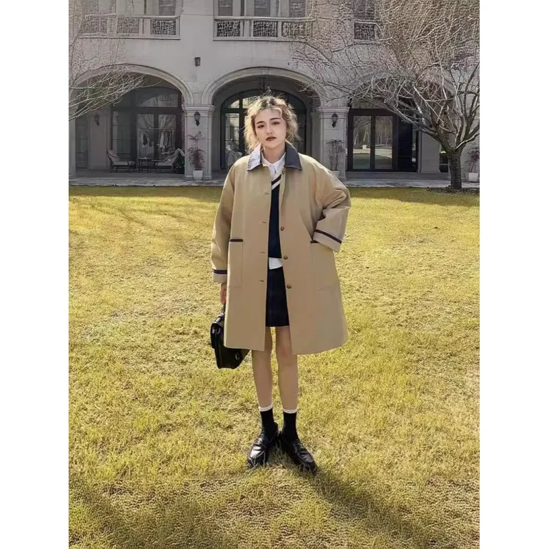 2024 Корейский стиль весенний новый воротник маленькое свободное простое пальто