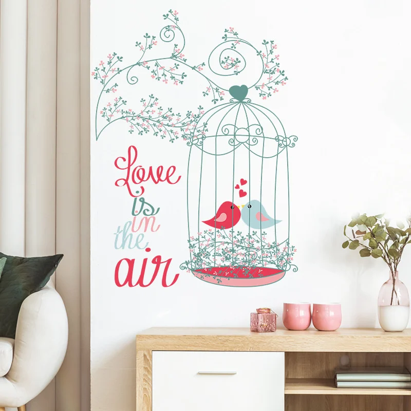 

2022 New Small Fresh Branches Couple Birds Wall Stickers Green Radish Bedroom Porch Home Decoration Simple Natural Wall Stickers
