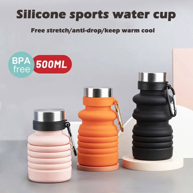 New 500ML Folding Bottle Outdoors Drinking Cup Bottle 5 Color Silicone BPA Free Water Cup Outdoor Sports Water Bottle Camp Acces