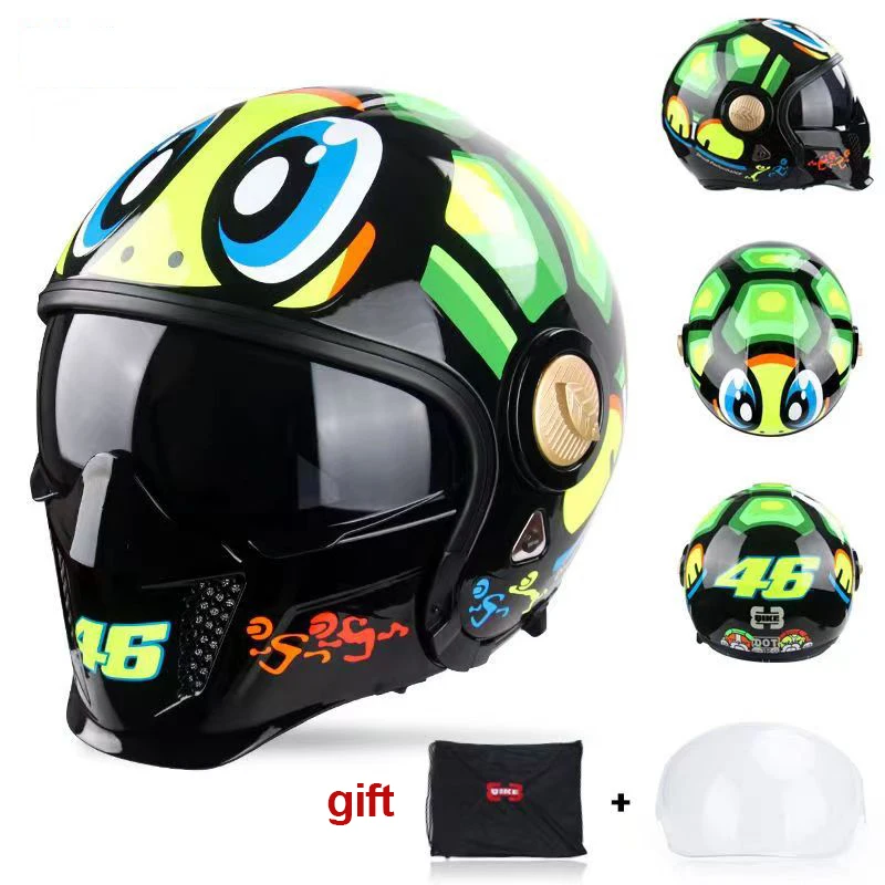 Motorcycle Helmet Black Knight Detachable High-definition Double Lens Shape Changeable ABS Personality Dual-use vintage helmet enlarge