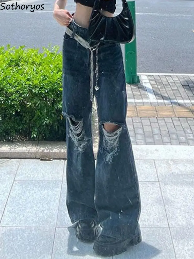 

Джинсы женские с дырками, винтажные Популярные Модные Повседневные базовые универсальные Изящные Простые дамские брюки в Корейском стиле, весна