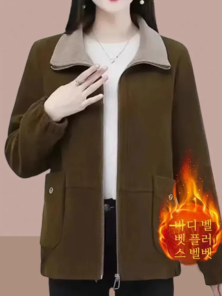 Corduroy Short coat Women Spring and Autumn Winter 2024 New One Fleece-lined Thickened Small Fashion Top