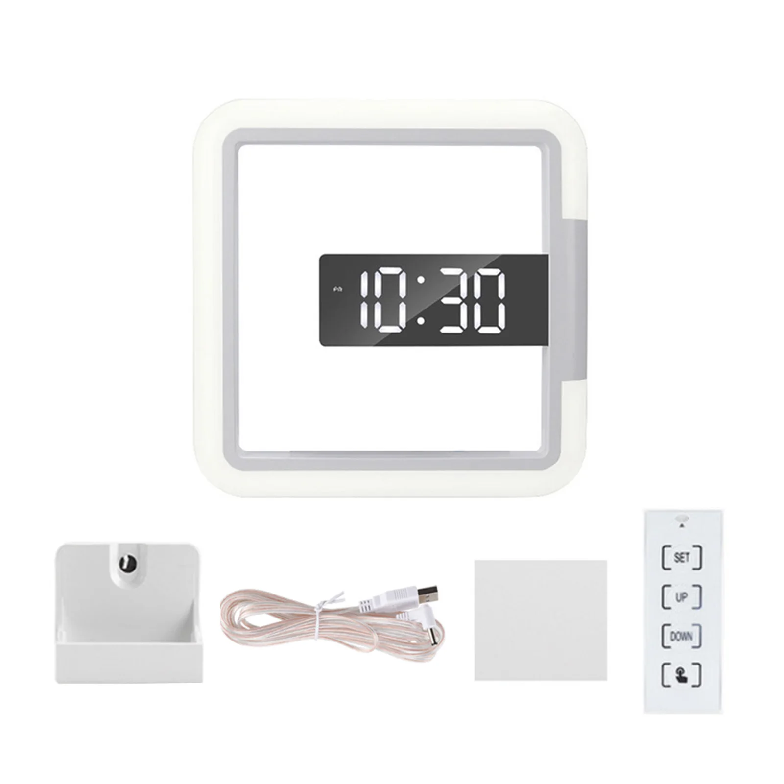

Led Light Wall Clock 7Color Change Hollowed Mirror Remote Control Alarm Digital Multifunctional Square Night Lamp Temperature