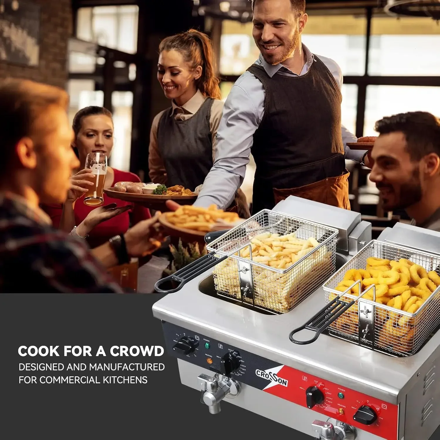 CROSSON 12L Настольная электрическая фритюрница с двойным баком со сливом твердой
