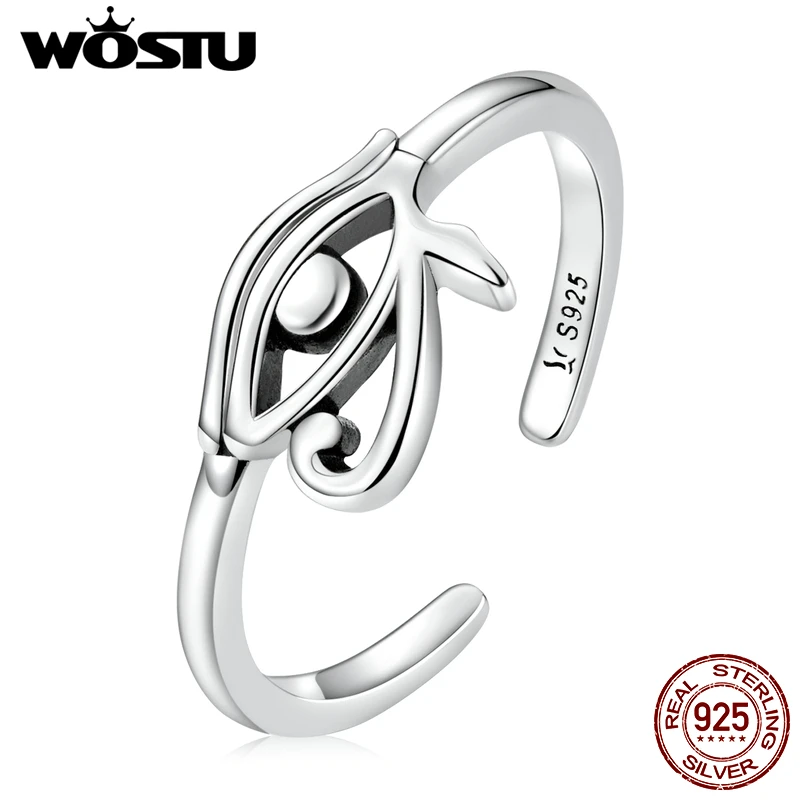 Wostu 925 Sterling Silver Eye of Horus Open Ring Adjustable Open Ring Women Finger Ring Silver Anniversary Fine Jewelry Gift