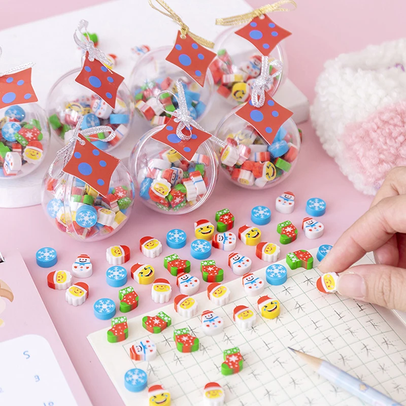 

1 Box Creative Christmas Ball Erasers Cute Snowman Mini Erasers Student Christmas Gifts Kawaii Stationery School Supplies