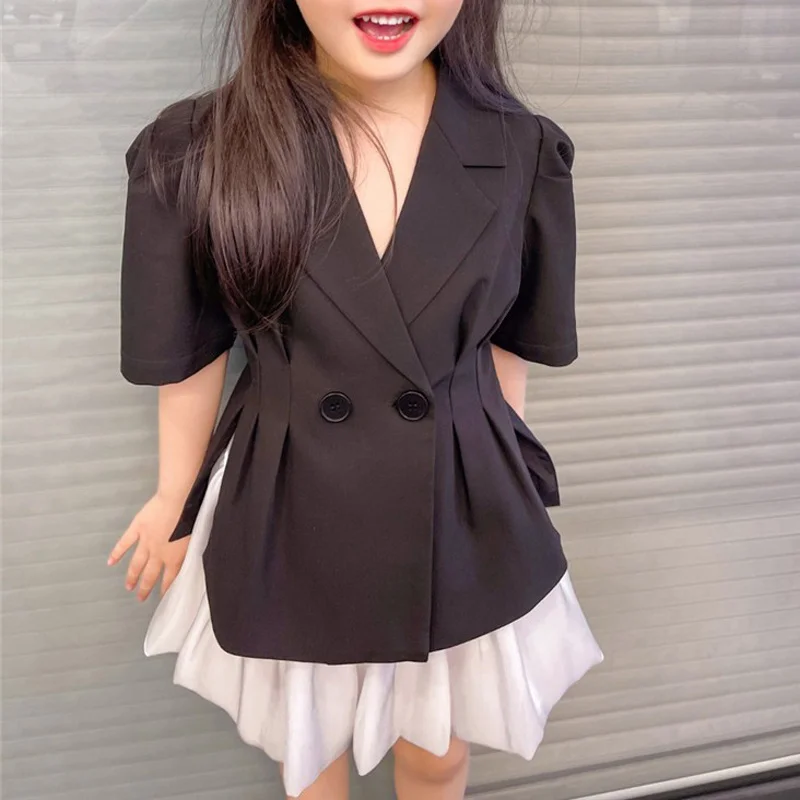 

Модные Повседневные костюмы для девочек, лето 2022, простой индивидуальный Детский костюм + юбка, комплекты одежды для девочек, модная детская...