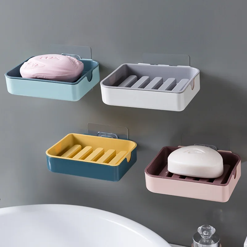 

Bathroom Non Perforated Soap Rack Traceless Double-layer Drainage Storage Rack Soap Box Soap Sleeve Soap Holders
