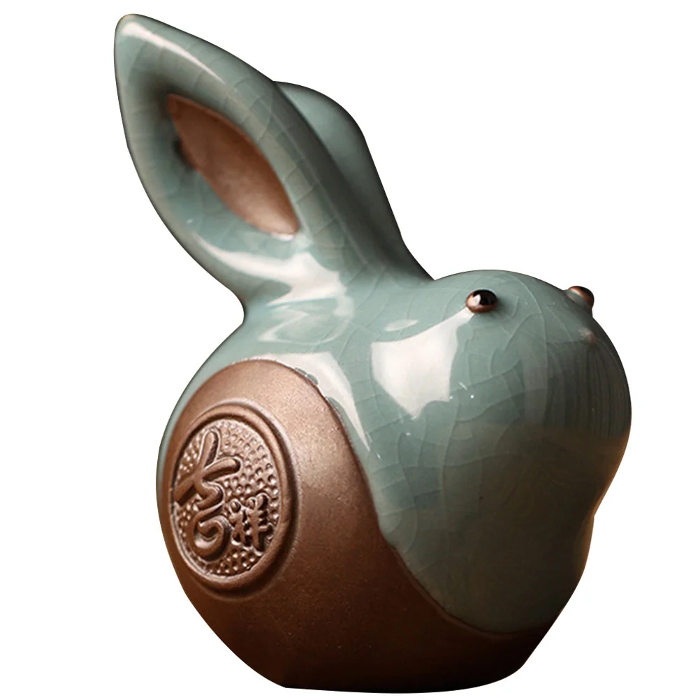 

Декоративная статуя кролика год кролика керамический мультяшный чай украшение для домашних животных чай кролик домашних животных настоль...