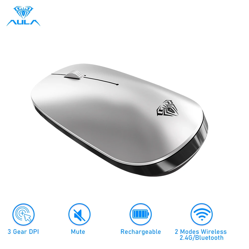 

AULA Wireless Mouse Bluetooth USB 2400DPI 2.4GHz Optical Mute Ergonomic Portable Ultra-Thin Cordless Mice for Home Office