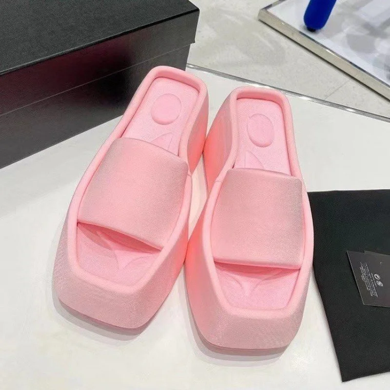 

Shoes for Women 2023 Hot Sale Large Size Sponge Bottom Women's Slippers Square Toe Ladies Shoes Solid Platform Sandals