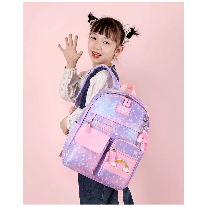 Girls Sweet Gradient Pink Rainbow Schoolbags New Children Primary School Students Grades 1-6 Backpacks All-match Drop Shipping