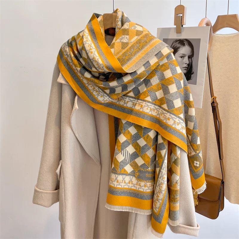 Дизайнерский кашемировый шарф 2022, женская зимняя теплая шаль, плотное одеяло, женское пашминовое роскошное клетчатое пончо, бандана Bufanda