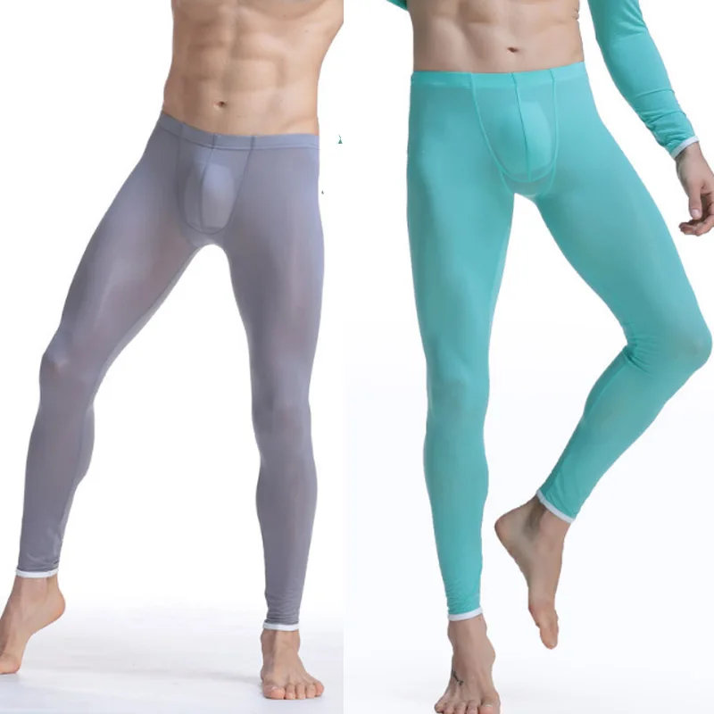 Мужские летние тонкие молодежные лонг-джоны из ледяного шелка с низкой талией