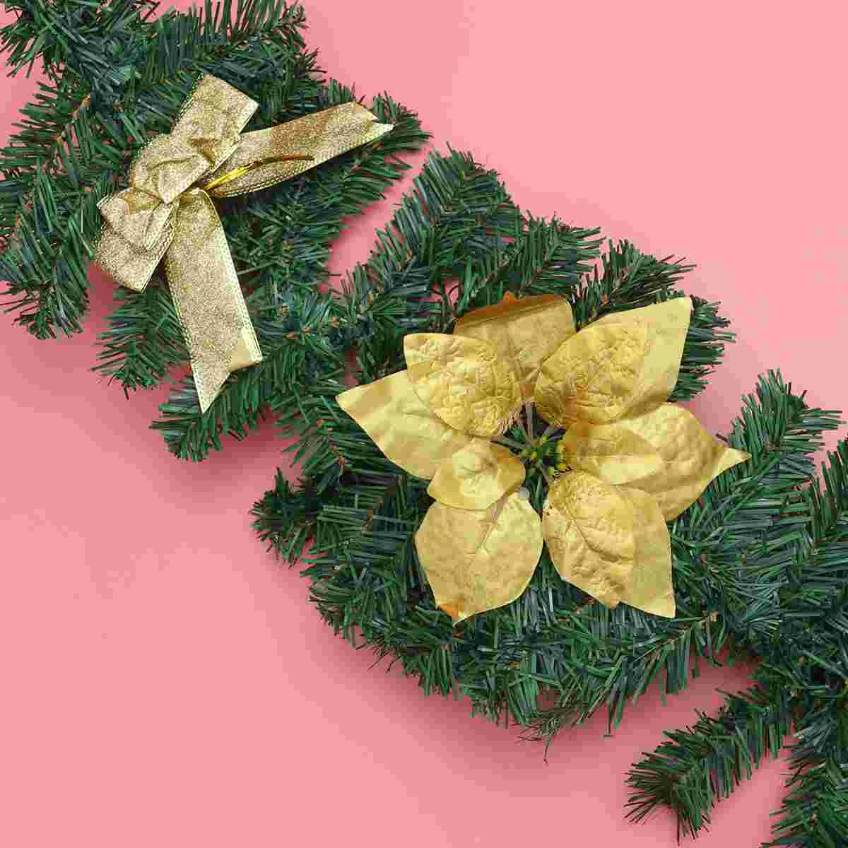 

2.7m Christmas Rattan Wreath Gold Decorative Garland String for Christmas Tree Home Decor (with Decorations)
