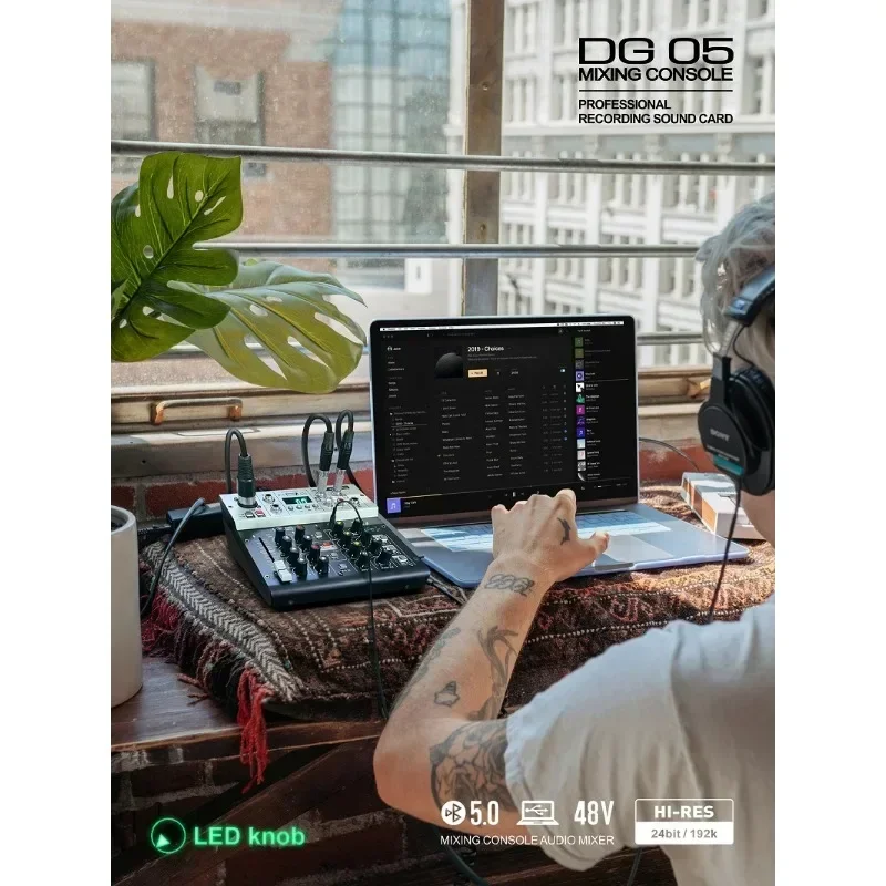 Audio Interface Sound Card with Monitoring Studio Quality 24bit 192k 5.0 BT For PC Electric Guitar Live Recording Singing