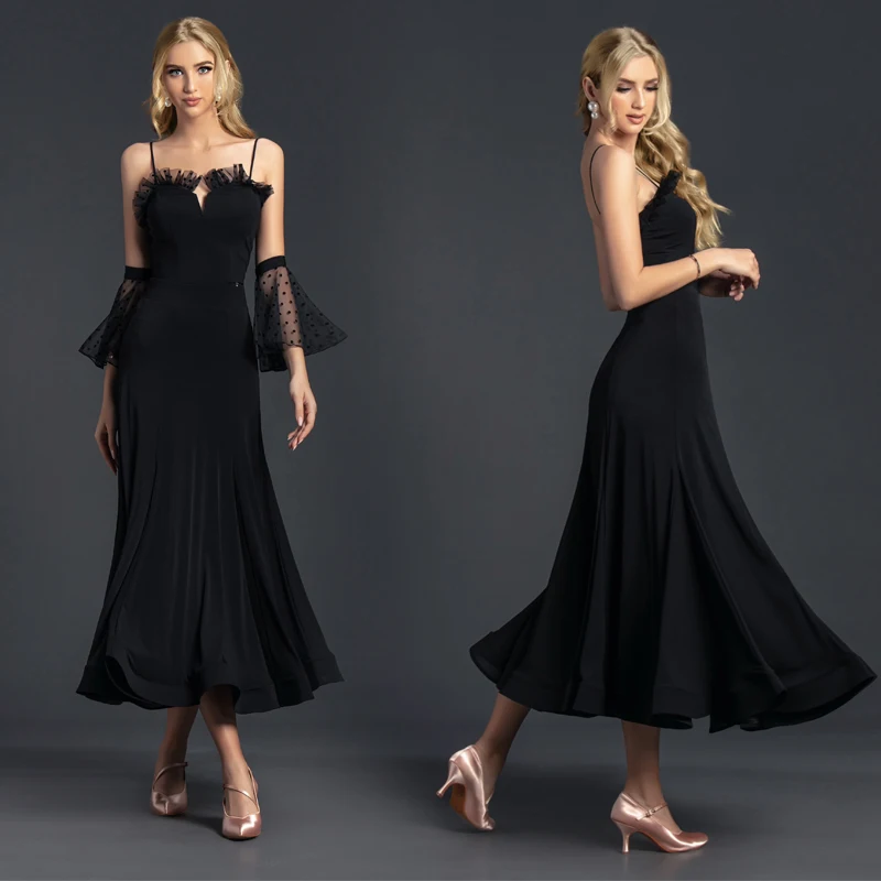 

Танцевальные соревнования Tp [черные кружевные топы на бретельках с рукавами для латиноамериканских танцев Одежда для взрослых для выступл...