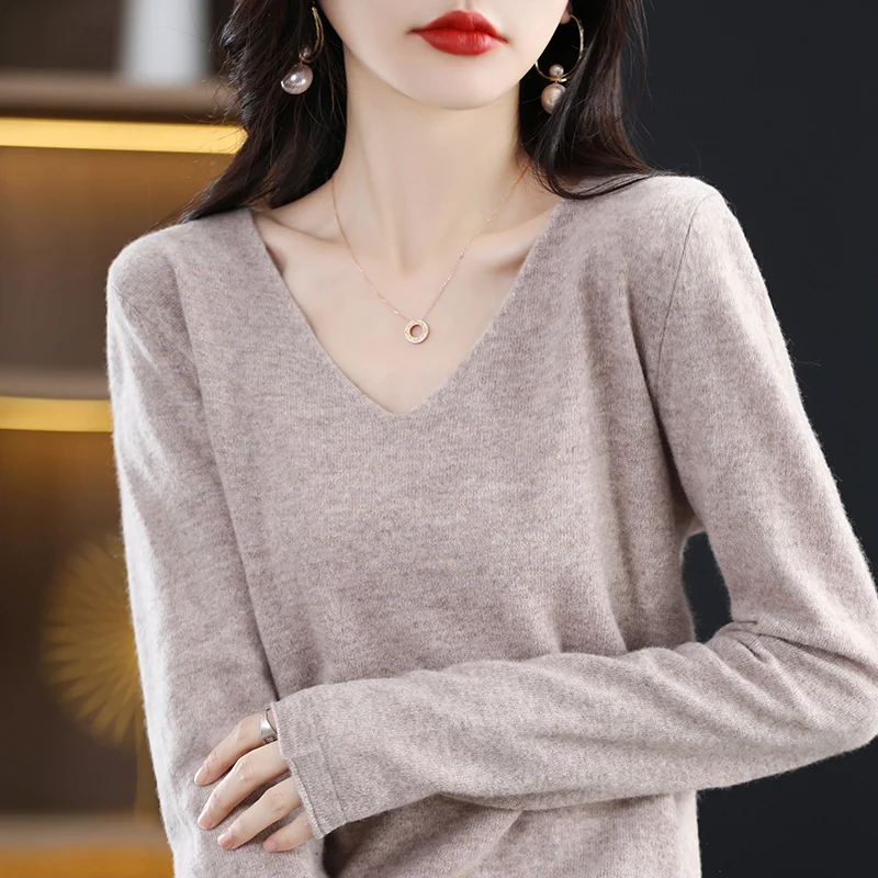 

Женский кашемировый свитер KOIJINSKY из 100% мериносовой шерсти, Осень-зима 2022, винтажный свитер с большим V-образным вырезом
