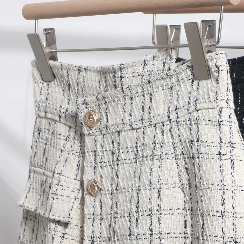 Women's Irregular High Waist Shorts Skirt New Vintage Plaid A Line Casual Office Lady French Sweet Shorts Tweed Female summer