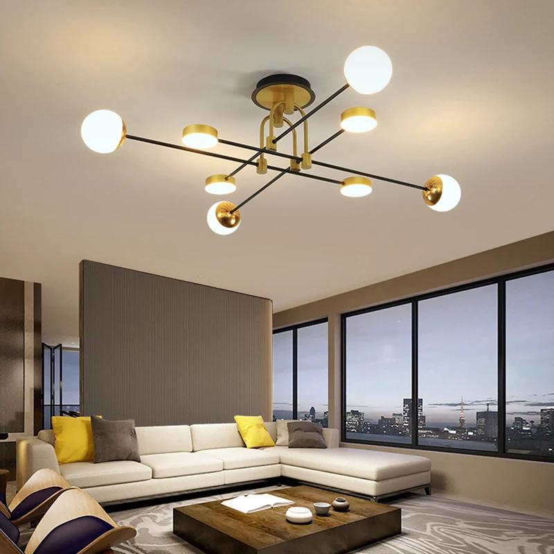 Modern Led Chandelier For Living Room Dining Room Kitchen Bedroom Ceiling Lamp Black Gold Design Remote Control Pendant Light