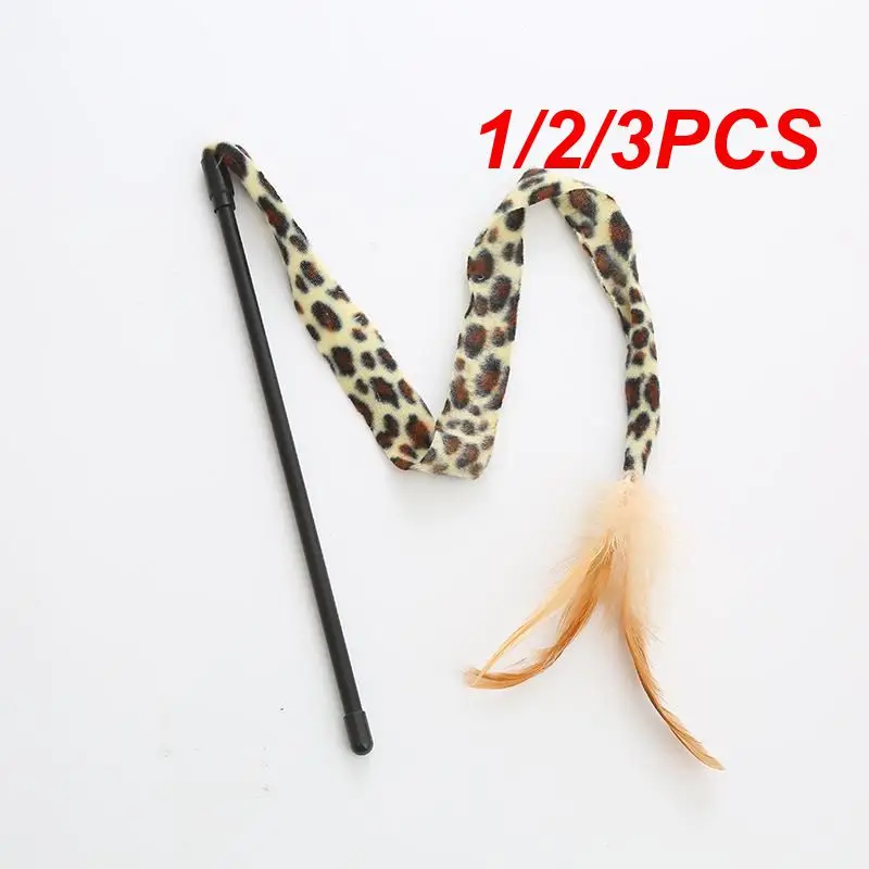 

1/2/3PCS Cat Toys Feather Leopard Pattern Cloth Kitten Cat Teaser Turkey Feather Interactive Stick Toy Wire Chaser Product Play