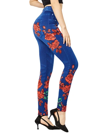 CUHAKCI, женские облегающие леггинсы с цветочным принтом спереди и сзади, элегантные женские джинсовые брюки-карандаш