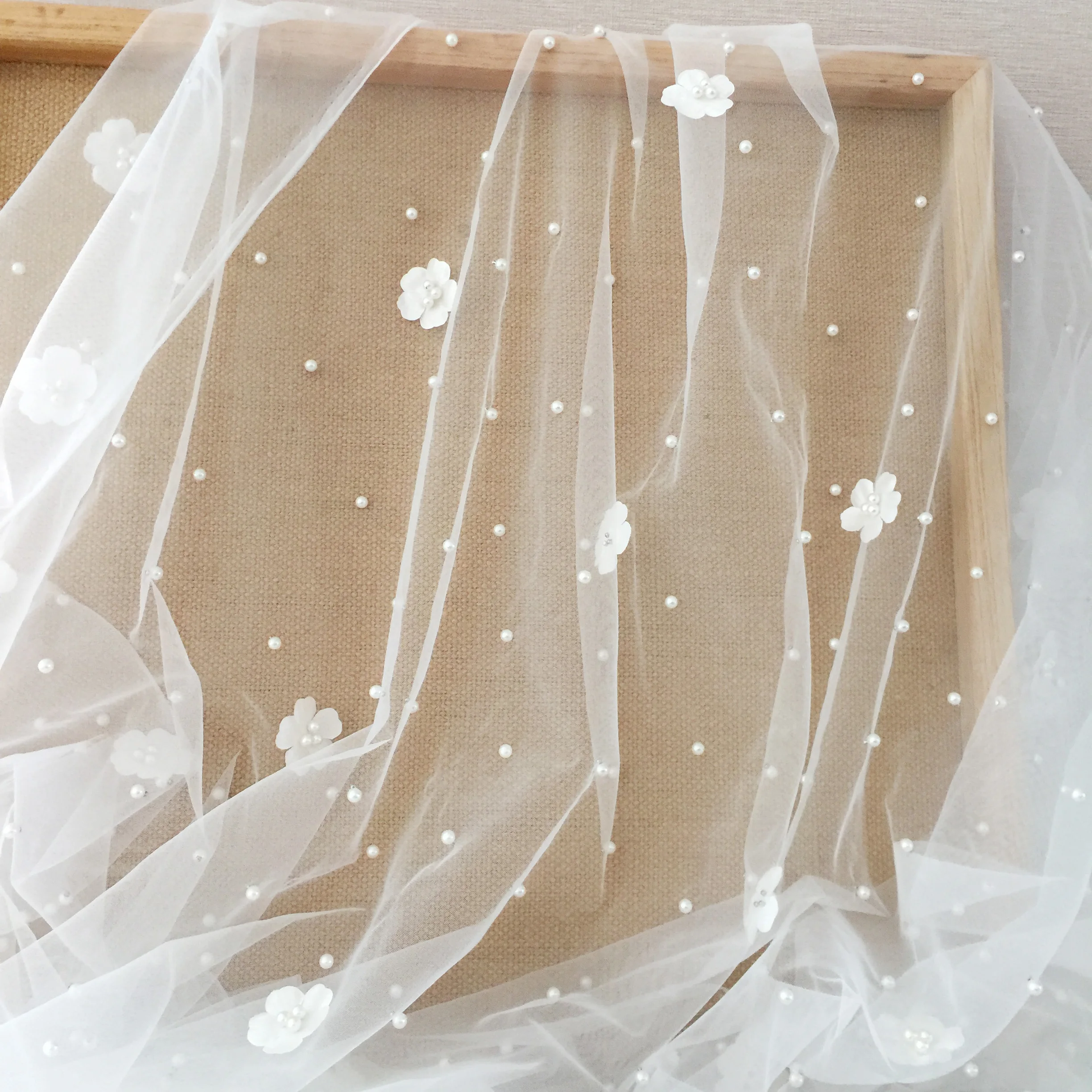 

Beautiful Three-dimensional Flower Nail Bead Mesh Lace Fabric Light Luxury Wedding Dress High Definition DIY Accessories
