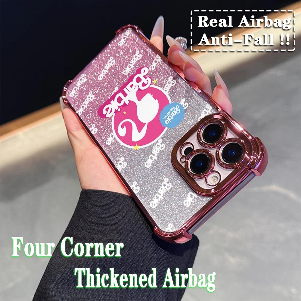 Ins Pink B-Barbies Plating Case For Xiaomi 14 14Pro 13 13Pro Poco F4 F5 X5 X3 Pro 4G 5G Anti Fall Airbag Back Cover