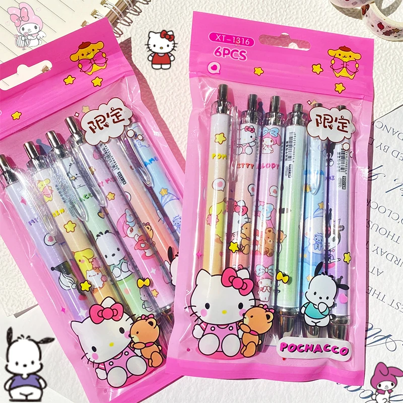 

6PCS Kawaii Sanrio Neutral Pen Kuromi My Melody Cinnamoroll Anime Student Examination Do Homework Stationery Baby Toys For Gifts