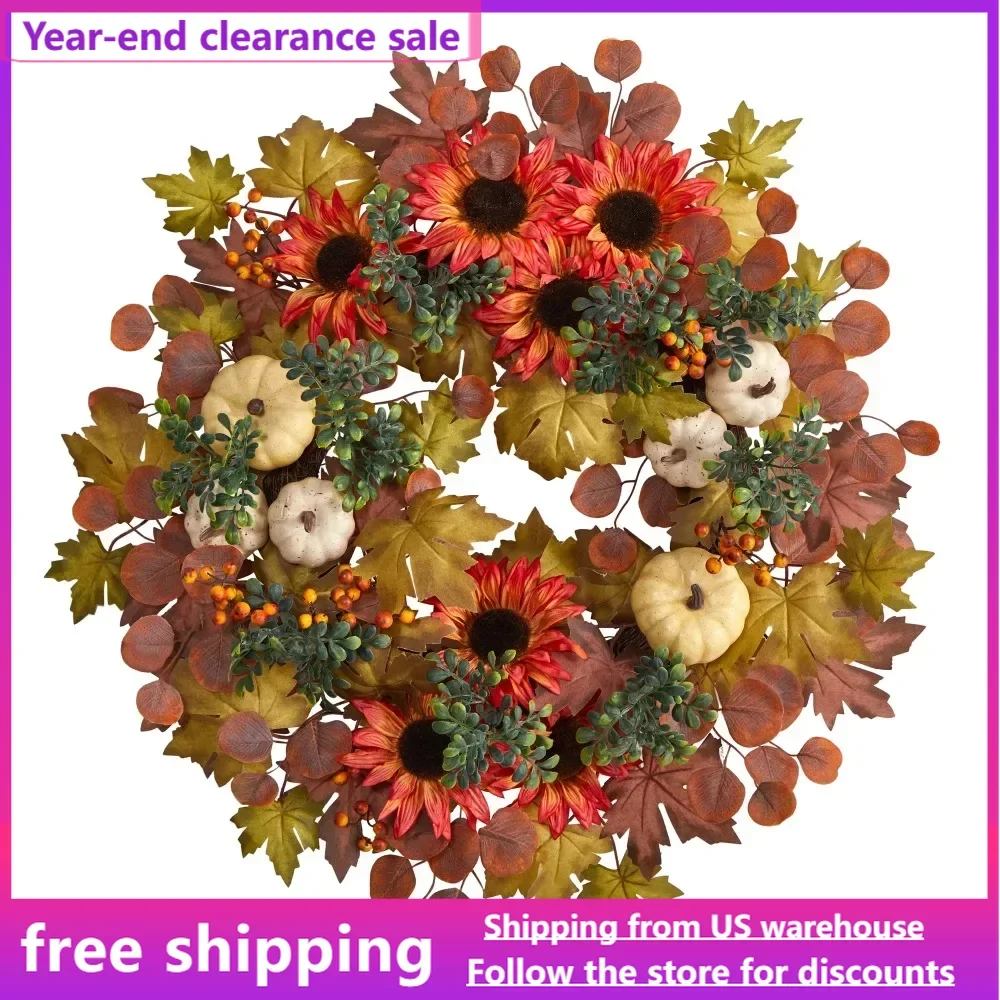 

Thanksgiving Decoration Free Shipping With Sunflower (Multicolor) Plastic Thanksgiving Autumn Foliage Artificial Wreath Festive