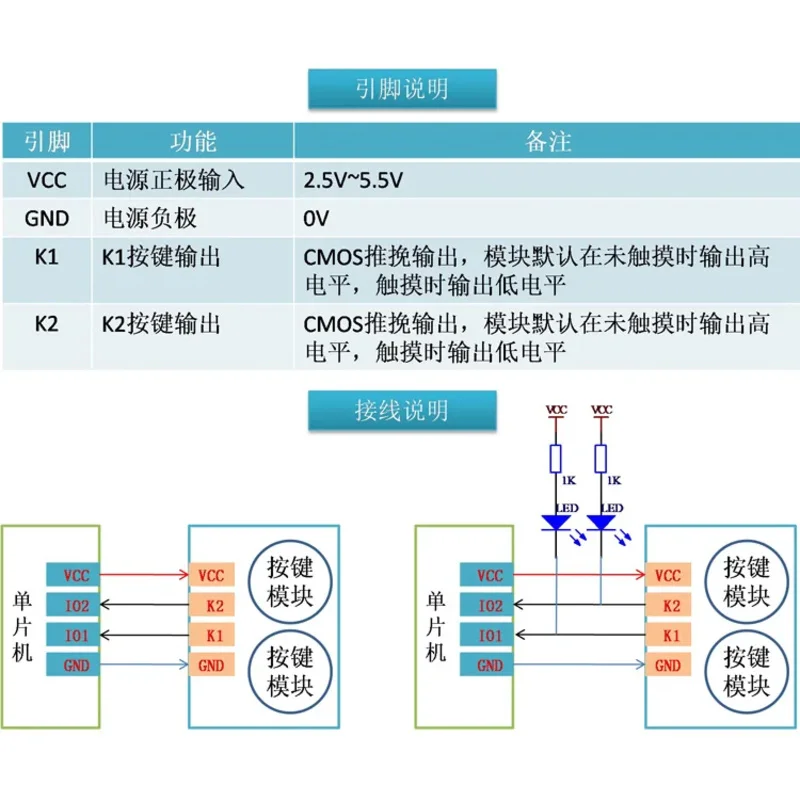Двухточечный модуль сенсорной кнопки TTP223N-BA6 двухпозиционный емкостный
