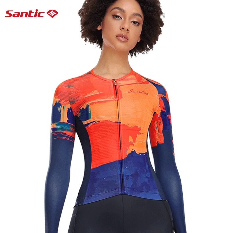 Santic New Cycling Jersey Long Sleeve Women Summer Tops Tight Sportswear MTB Bike Training Wear Cycling Clothing with Pockets