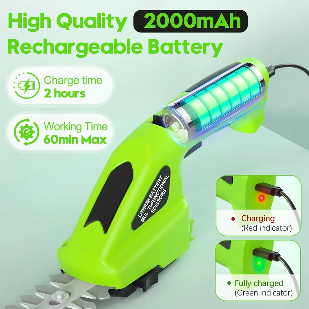 2 в 1 Аккумуляторные ножницы для травы 2000 мАч Аккумулятор газона Акумуляторные