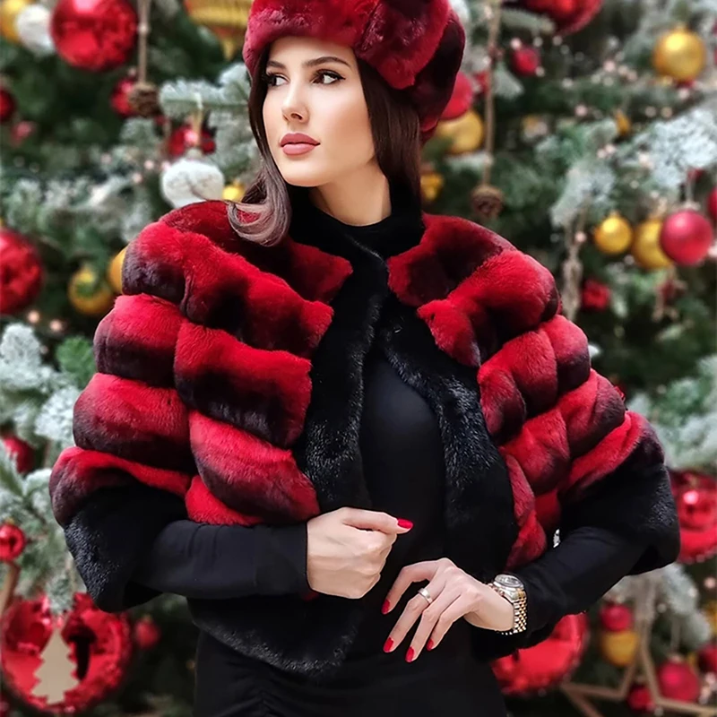 Natural Rex Rabbit Fur Jackets Women O-neck Fur Strip Sewed Toghter Short Tops Genuine Luxury Real Rex Rabbit Winter Coat Female