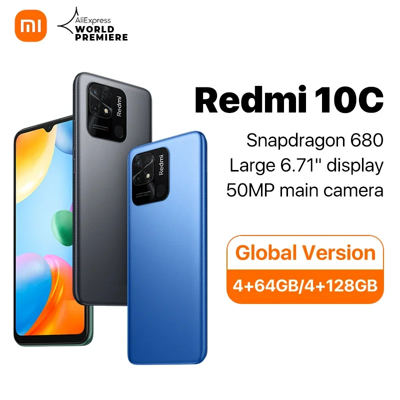 Смартфон Xiaomi Redmi 10C телефон с экраном 680 дюйма процессор Snapdragon 128 память 3 Гб/64 ГБ/4