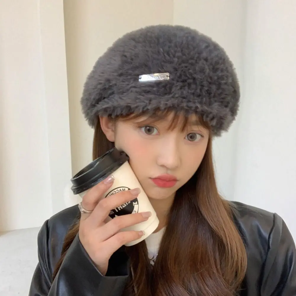 

Теплые плюшевые береты, новая однотонная мягкая фетровая шляпа, элегантная Зимняя шляпа художника для девочек
