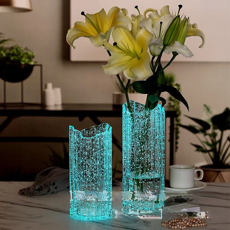 

Luminous Glass Vase Creative large Transparent Glass Flower Vase Wave Mouth Flower Arrangement Living Room Home Decoration