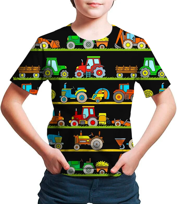 

Футболки трактора 3D для мальчиков и девочек, повседневные футболки с круглым вырезом, модная детская одежда с мультяшными тракторами, детск...