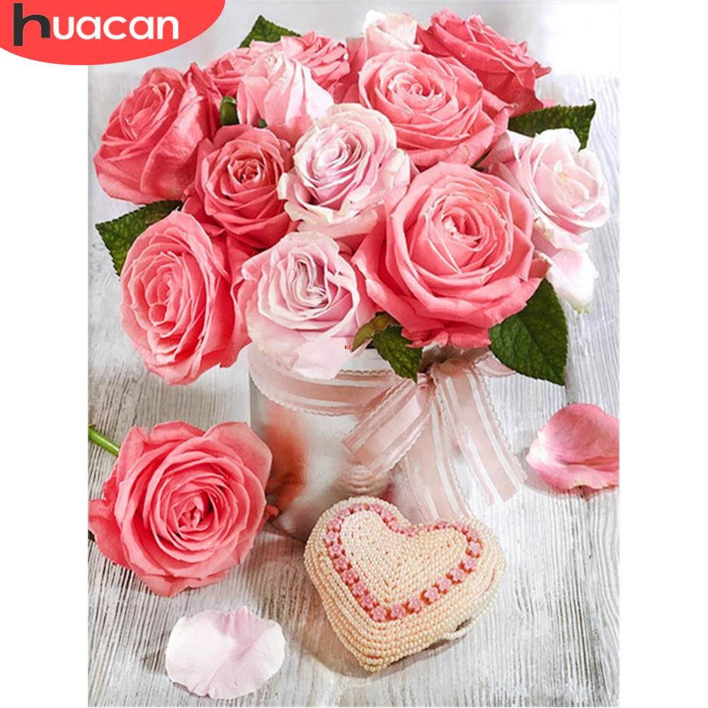 

Алмазная живопись с пионами HUACAN, 5D Вышивка квадратными стразами, картина с цветами, мозаика розы, украшение для дома