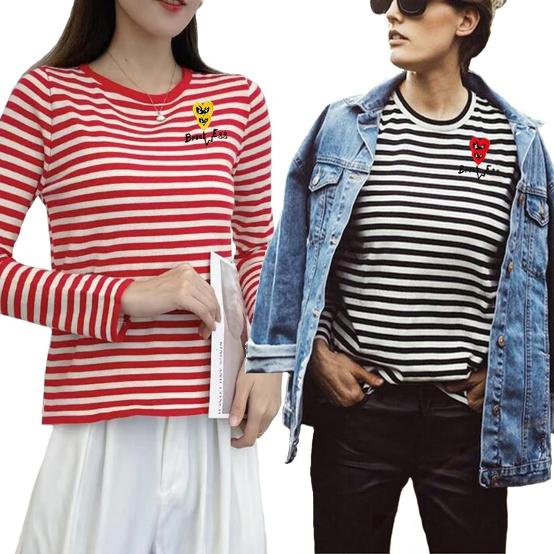 

Женская хлопковая футболка в полоску, с длинным рукавом и круглым вырезом