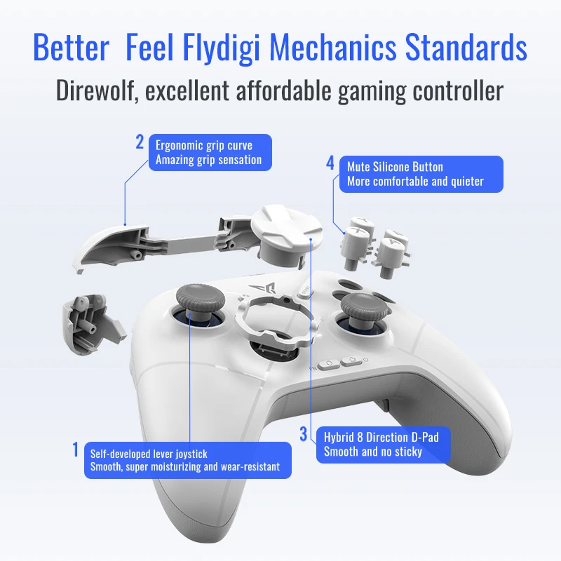 Фото Игровой контроллер Flydigi Direwolf 3/ Direwolf 4, рычаг, джойстик, беспроводной, скорость опрокидывания 1000 Гц, линейный ПК, iOS, Android, геймпад №2