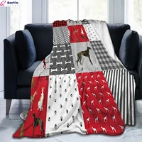 plaid greyhound blankets flannel printed dog cartoon multi function warm throw blanket for sofa bed linings