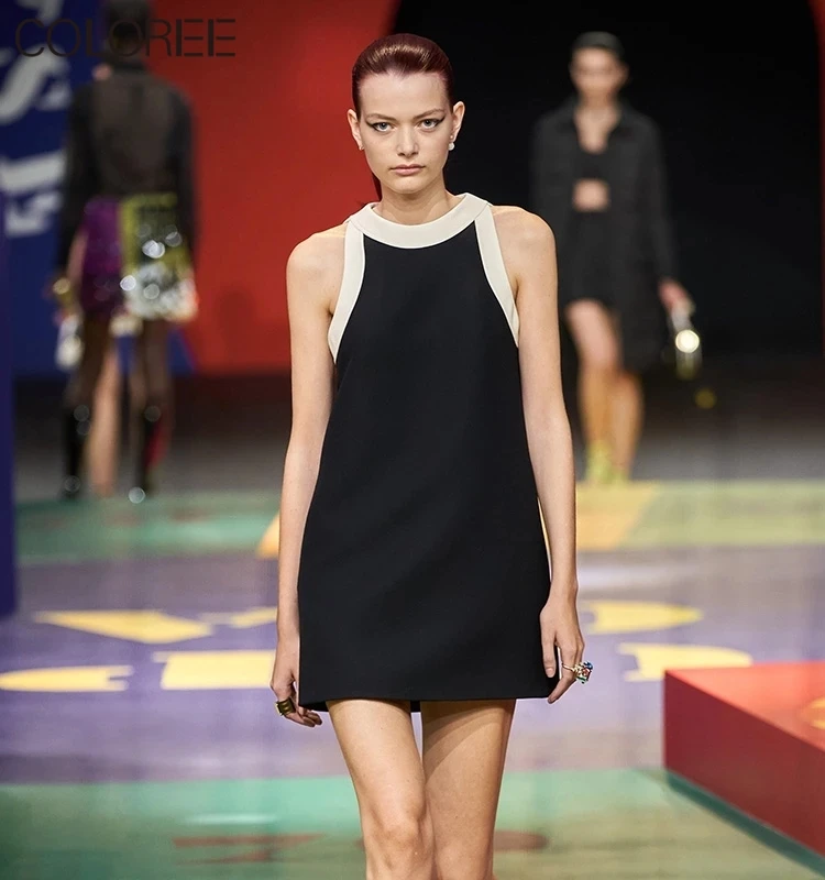 

Женское модельное дизайнерское платье без рукавов, винтажное платье-трапеция мини с круглым вырезом, женская летняя одежда, 2023