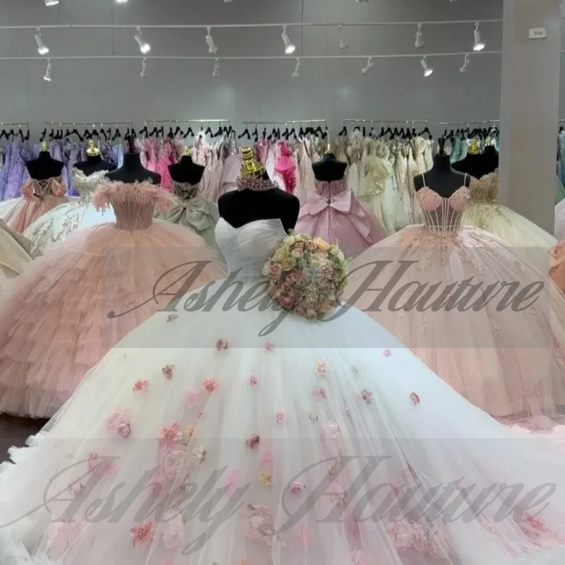 Милое бальное платье на шнуровке с рюшами и цветами по индивидуальному заказу со