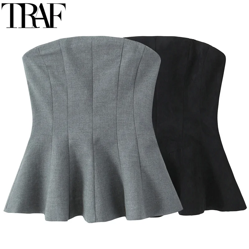 TRAF Топ женский черный полиэстер