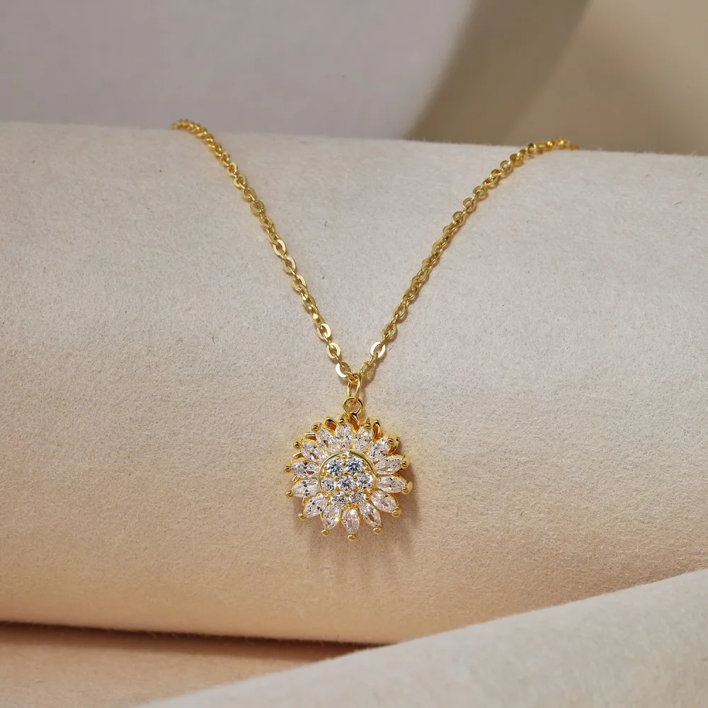 Ожерелье из серебра 925 пробы с подсолнухом и высококачественной