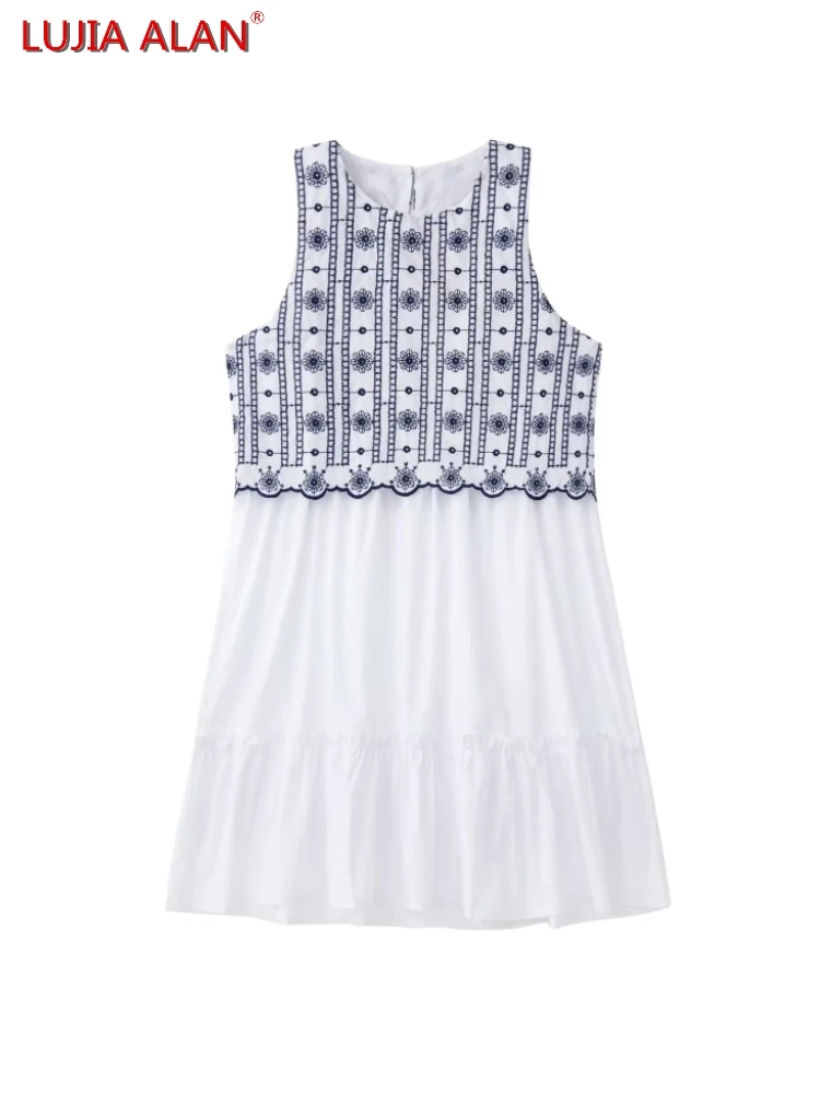 

Женское мини-платье с цветочной вышивкой, летнее женское платье с оборками на подоле, жилет, уличная одежда, Vestidos LUJIA ALAN WD680